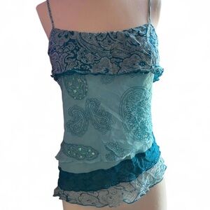 Blue & green paisley asymmetrical cami